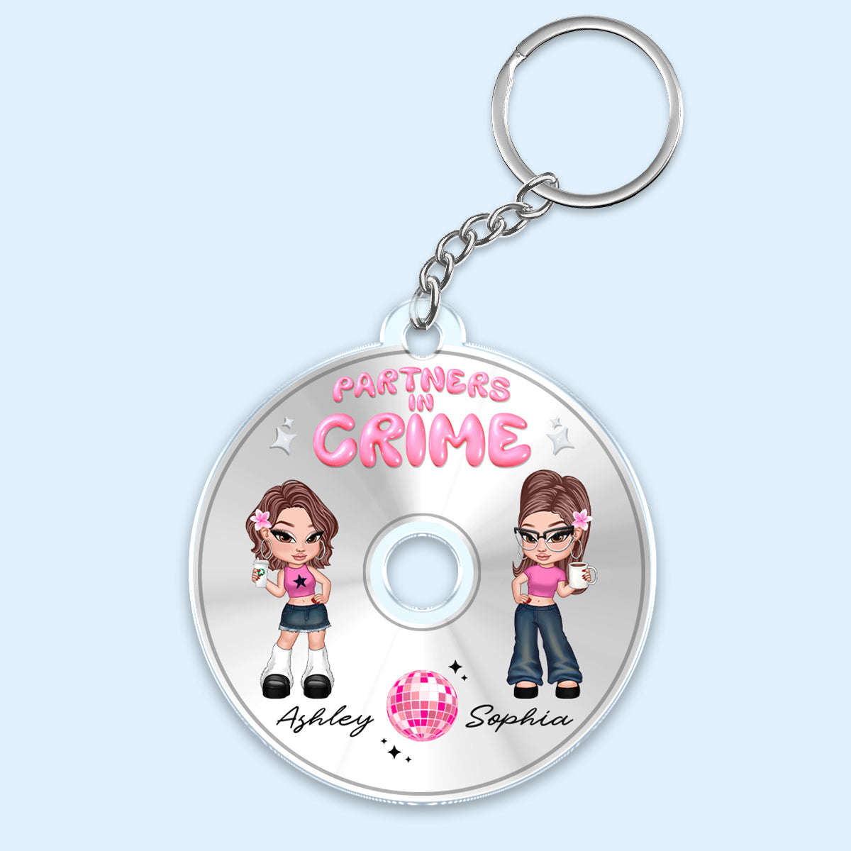 Partners In Crime CD Disc Acrylic Keychain Bestie Personalized Gifts