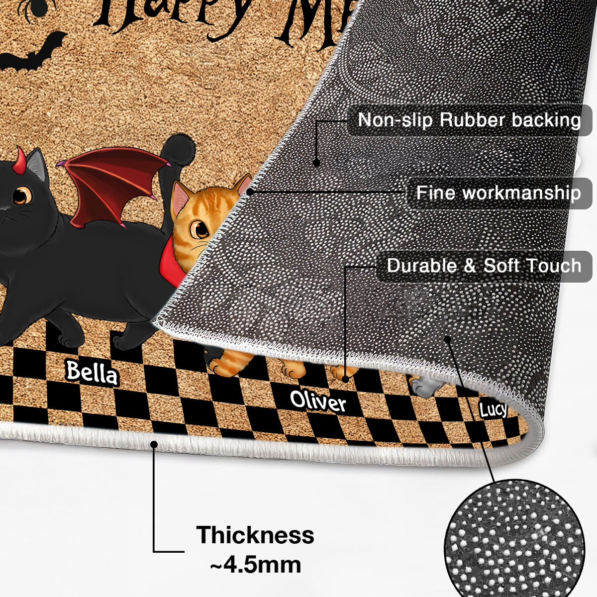 Spooky Season Happy Meowloween Spooky Walking Cats Personalized Doormat, Halloween Decor