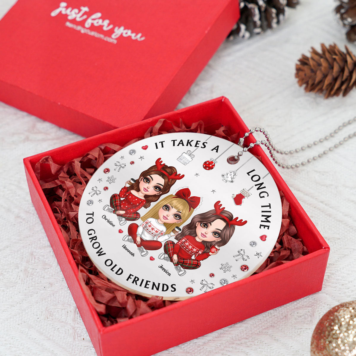 Pretty Besties Sisters Christmas Decoration Metal Patterned Personalized Acrylic Ornament