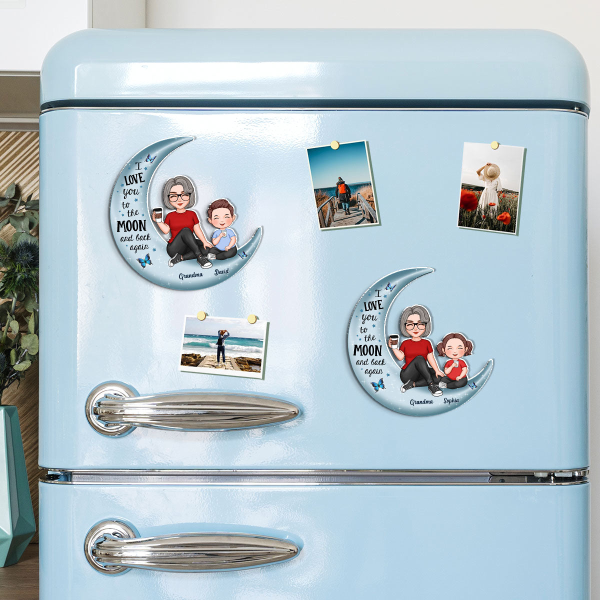 Love To The Moon Cute Grandma & Grandkid Gift For Grandchildren Gift For Grandma Personalized Acrylic Fridge Magnet