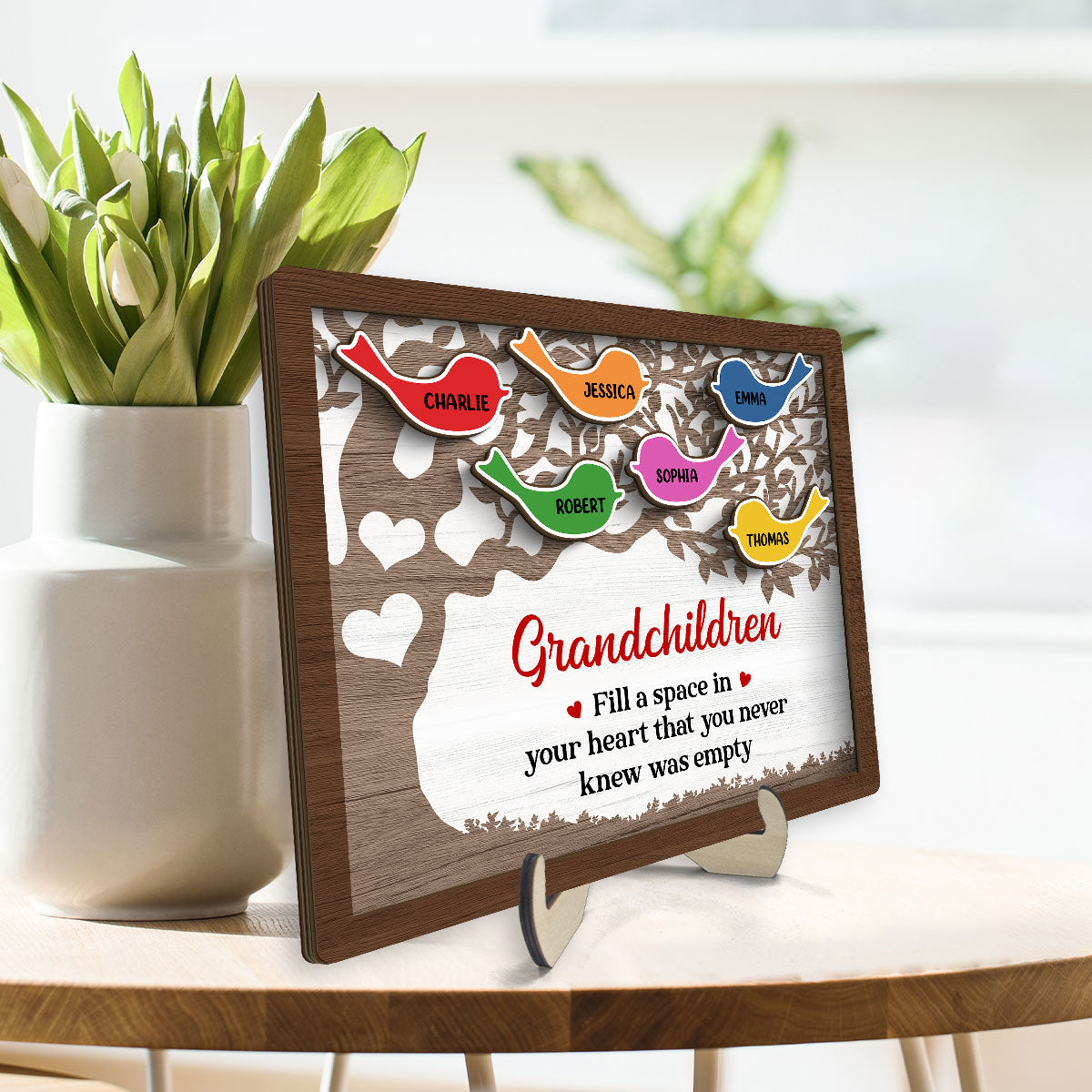 Grandchildren Fill Space In In Your Heart Birds On Tree Personalized 2-Layer Wooden Plaque