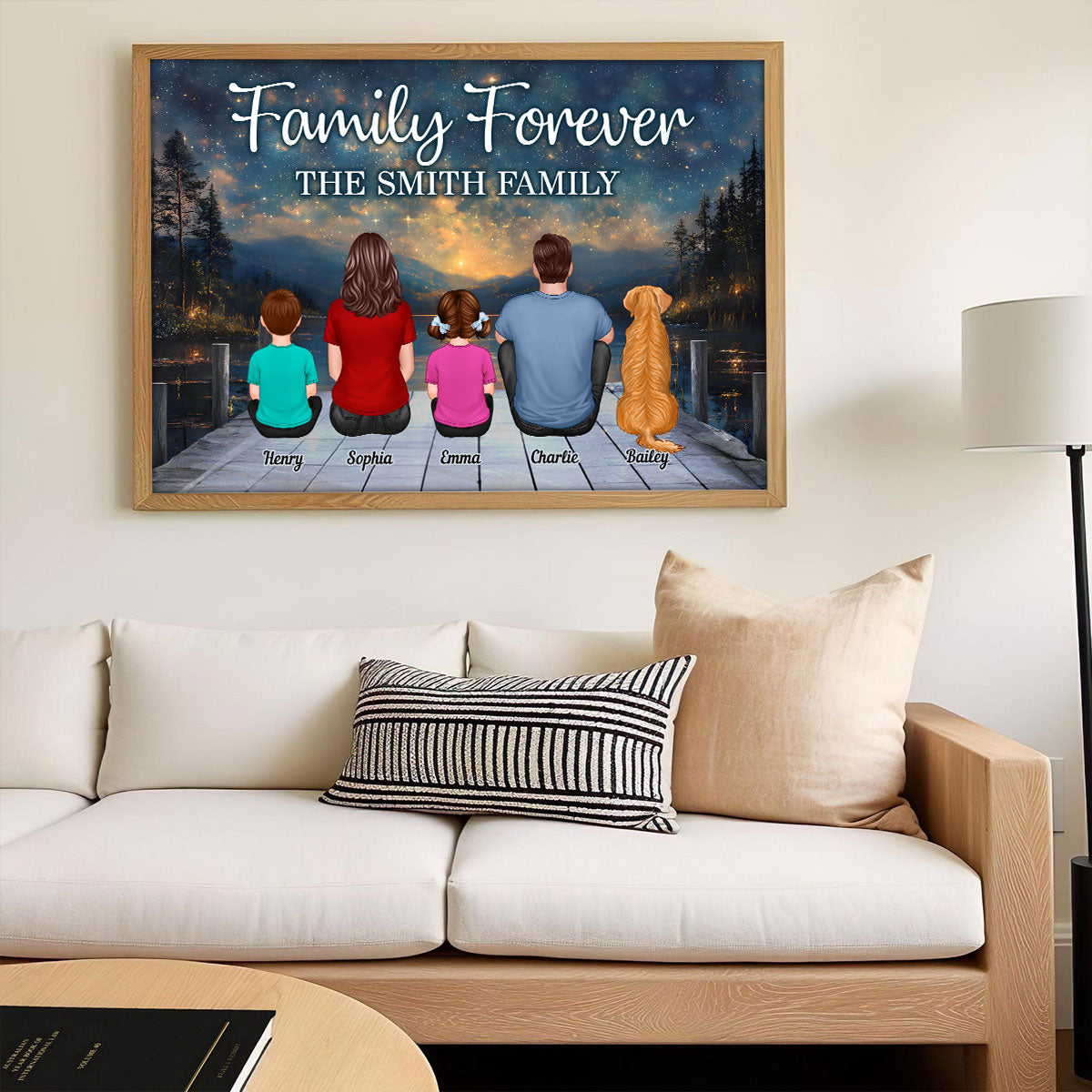Galaxy Night Landscape Family Forever Personalized Poster, Gift For Family, Dad, Mom
