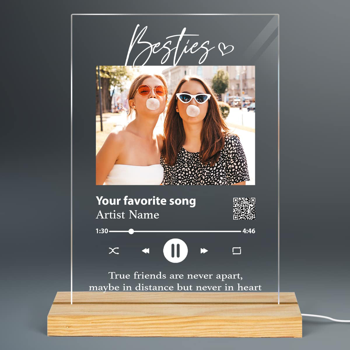 Besties Sisters Custom Photo With Scannable QR Code Favorite Song Personalized Rectangle Acrylic Plaque With LED Night Light - LED Lamp