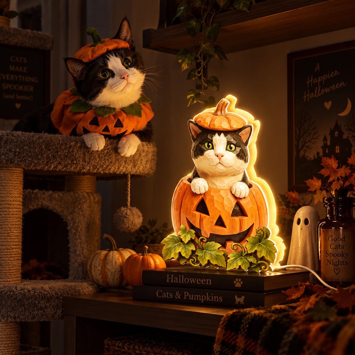 Custom Dog Cat Pumpkin Art - Personalized Light Box - Pet Halloween Fall Decor