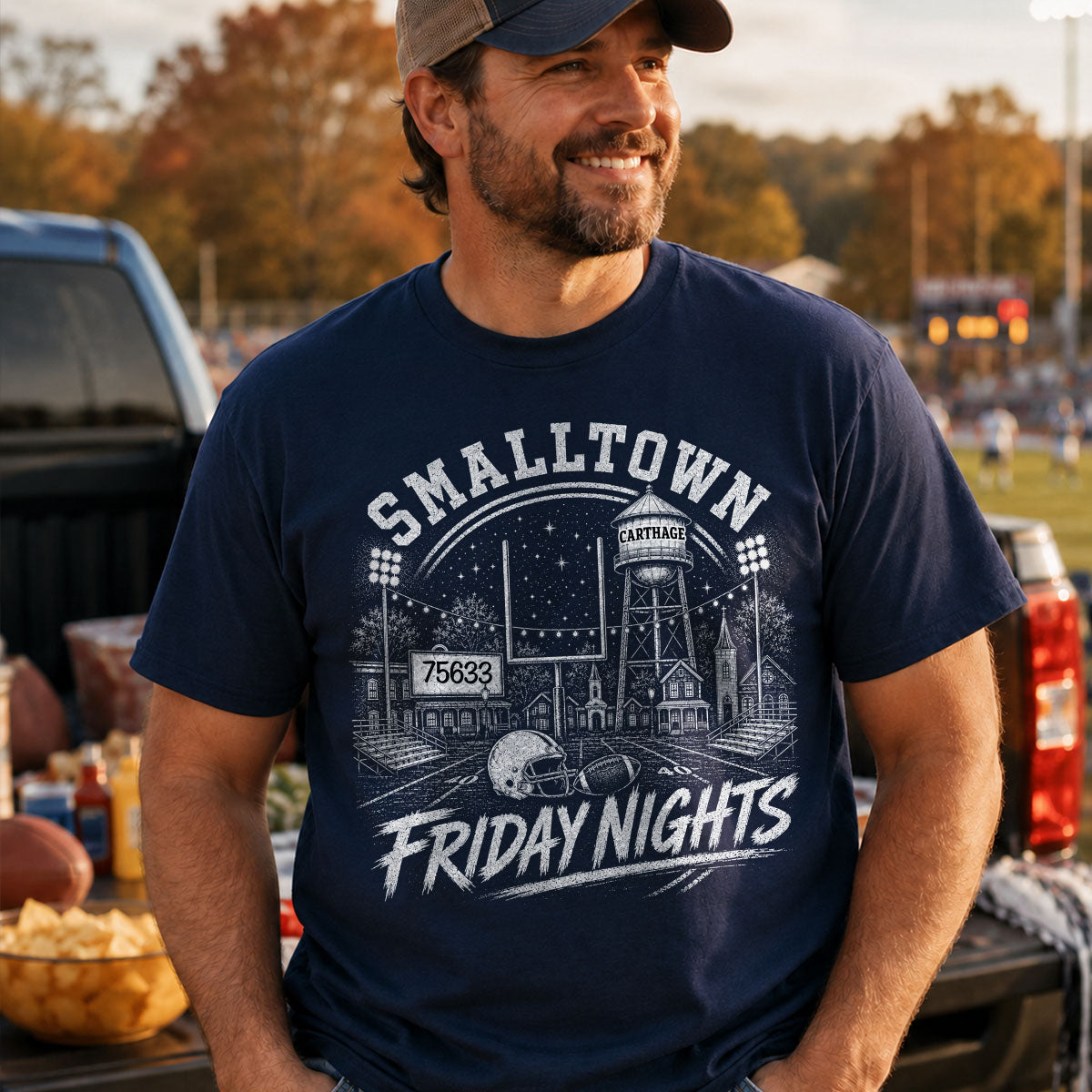 Custom Town Name & Zip Code Game Day Football - Personalized Shirt - Trendy Tee for Football Mom