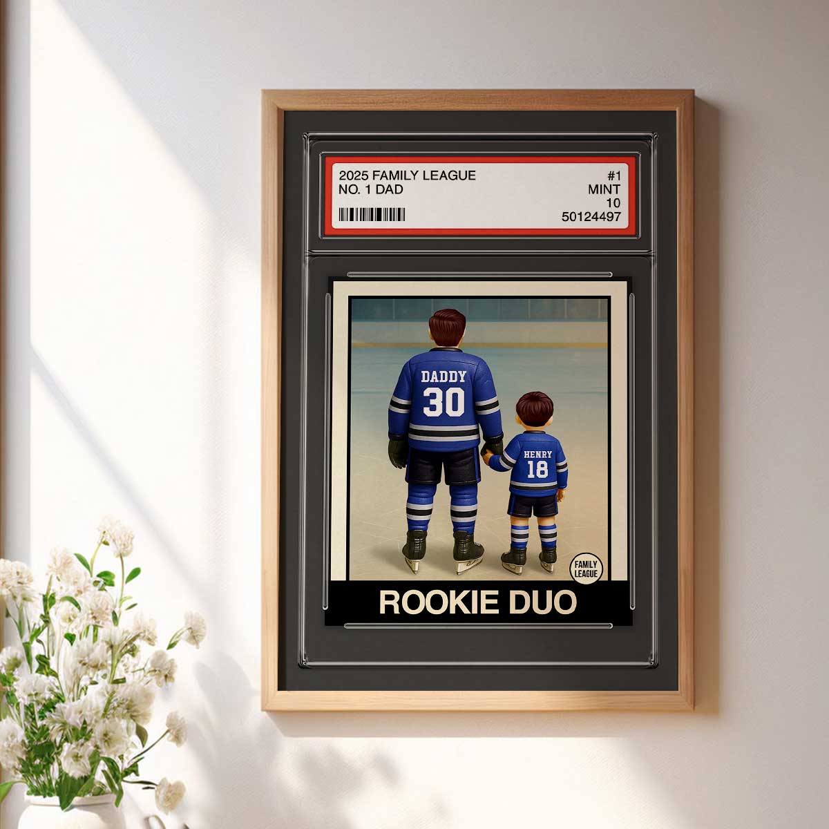 Hockey No. 1 Dad Man & Kids Trading Card Style Personalized Poster