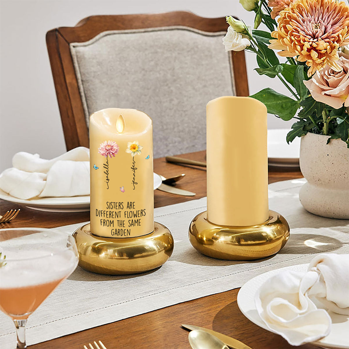 Sisters Are Different Flowers From The Same Garden Personalized LED Candle, Christmas Gift For Sisters