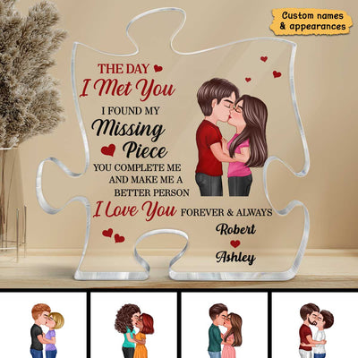 Doll Couple Kissing Found My Missing Piece Anniversary Gift For Him For Her Personalized Puzzle Acrylic Plaque