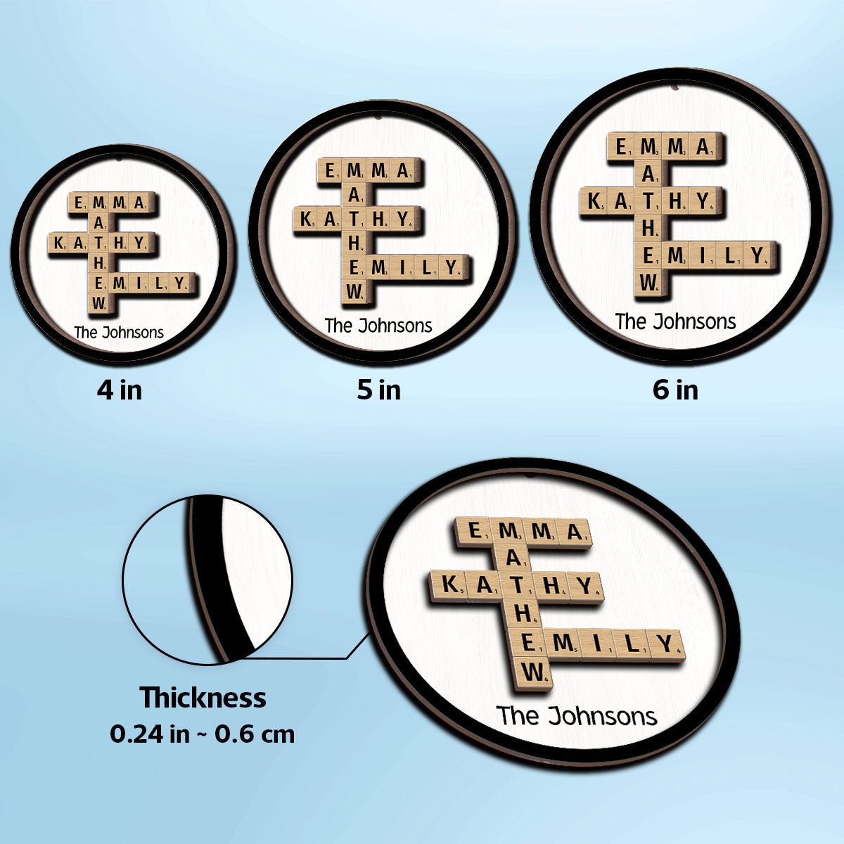 The Family Crossword Puzzle Art Christmas Decor Personalized 2-Layer Round Wooden Ornament