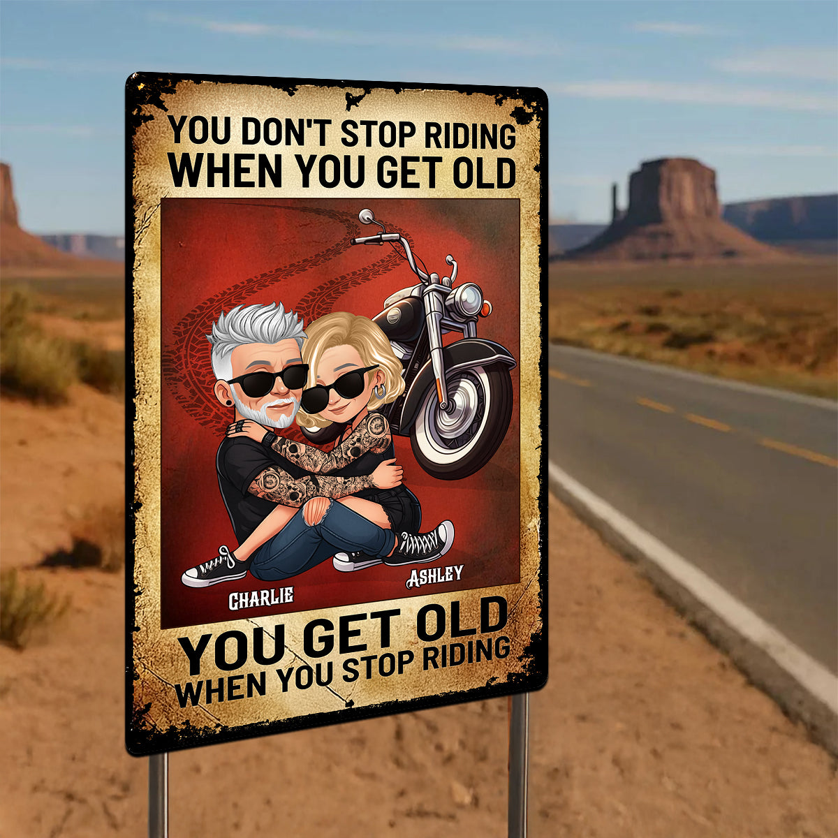 You Don't Stop Riding When You Get Old Biker Couple Personalized Metal Sign, Gifts For Riders