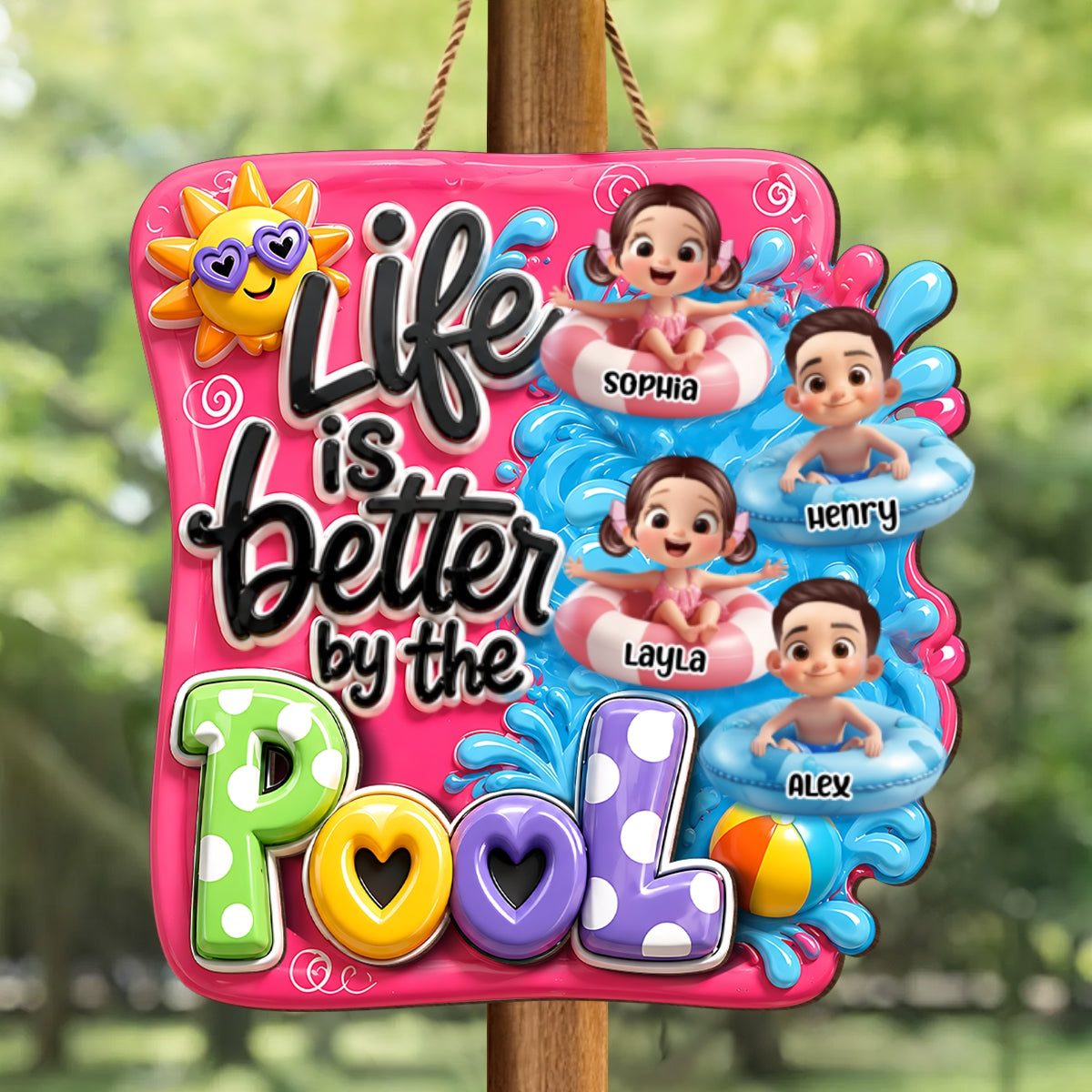 Life Is Better By The Pool Kids - Personalized Wood Sign - Gift For Grandparents, Summer Decoration