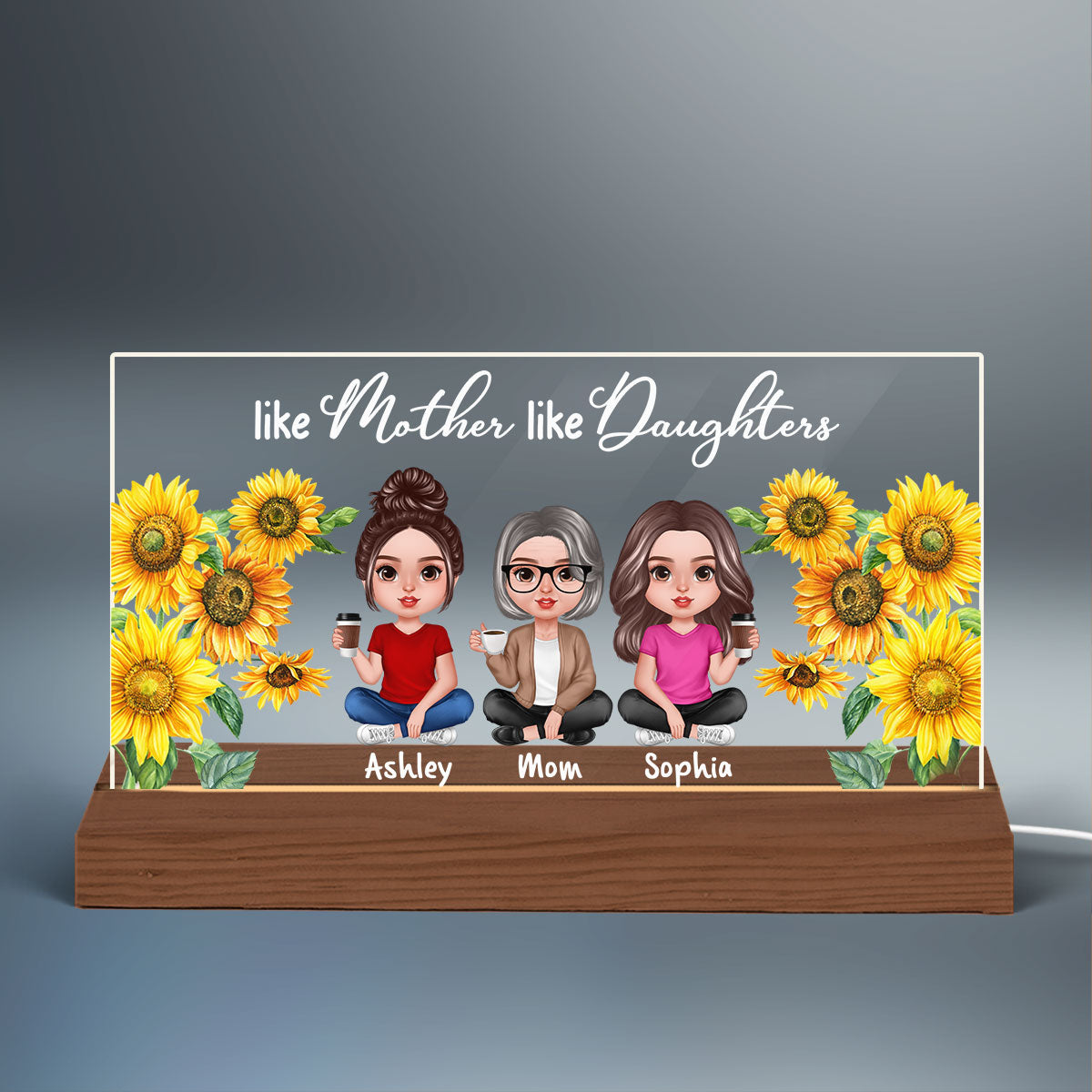 Realistic Doll Mother Daughter Flower Frame Personalized Acrylic Custom Shape LED Night Light