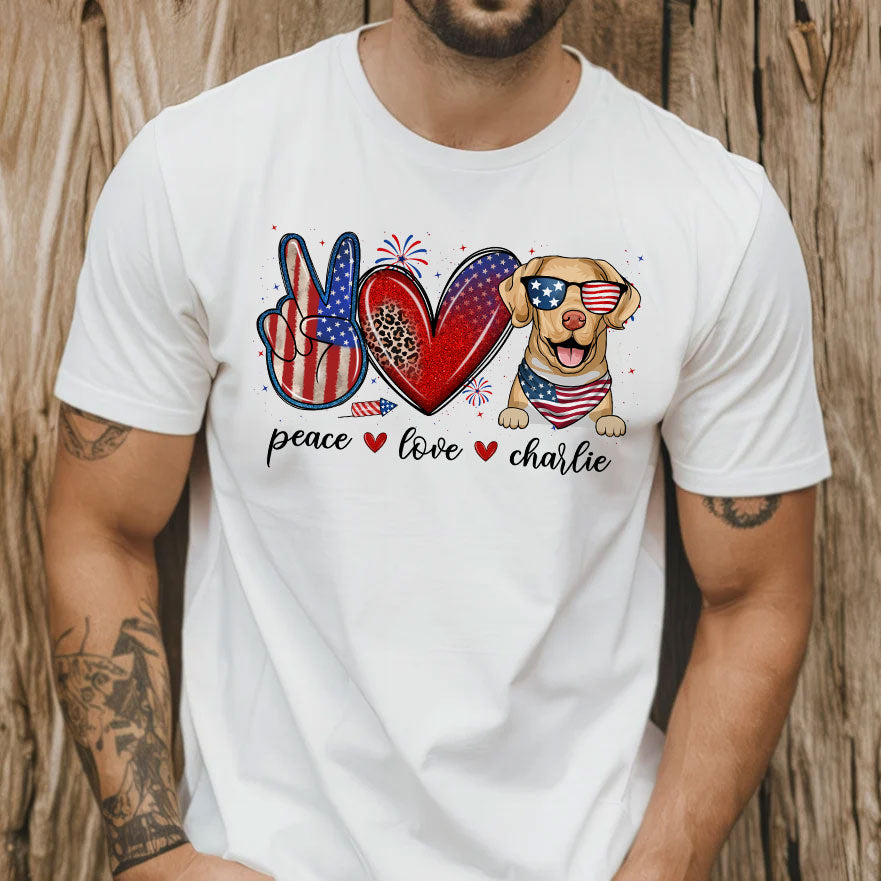 Peace Love Dogs USA Flag Pattern Personalized Shirt, Gift For Dog Mom, Dog Dad, Dog Lovers