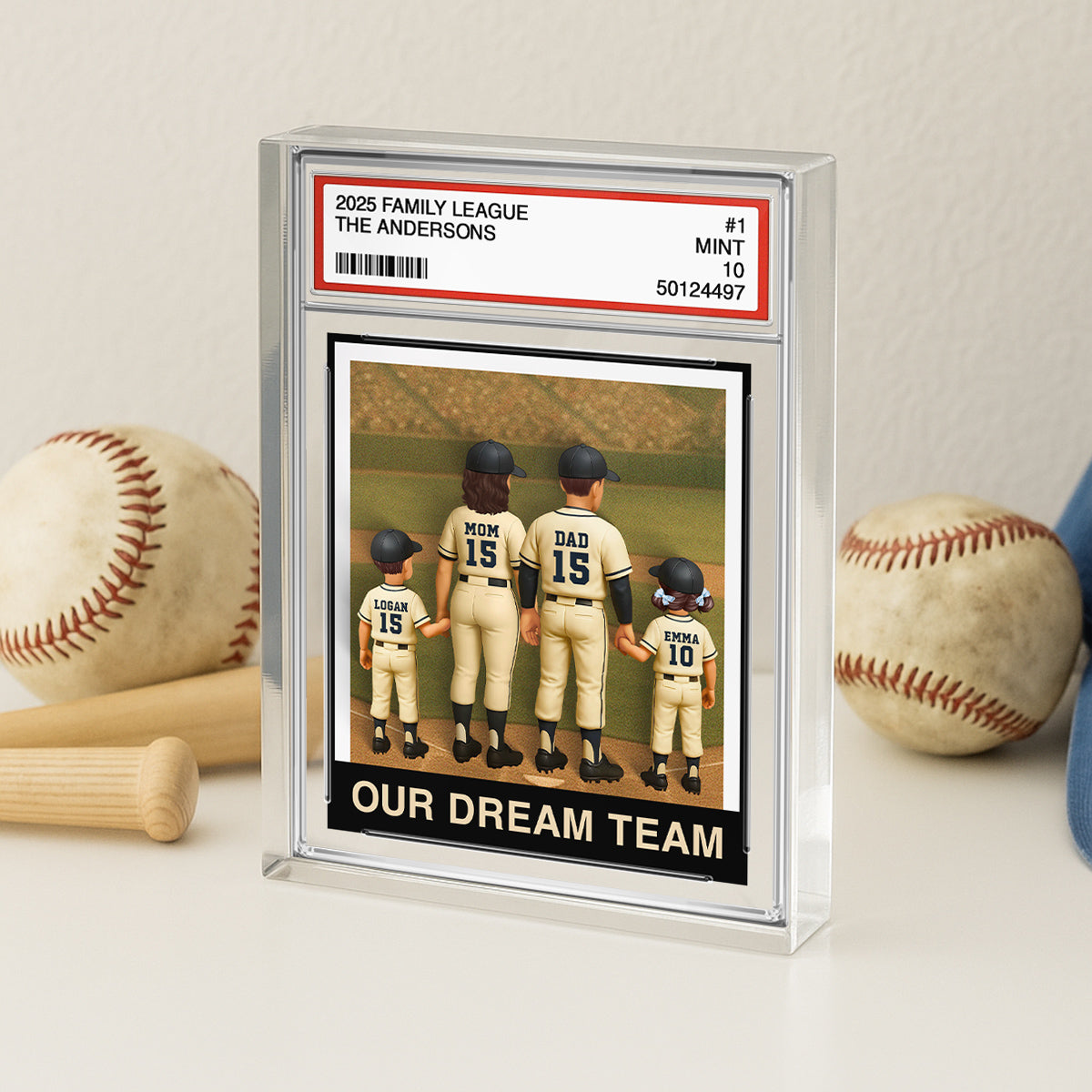 Baseball Family Couple & Kids Trading Card Style Personalized Acrylic Block Plaque