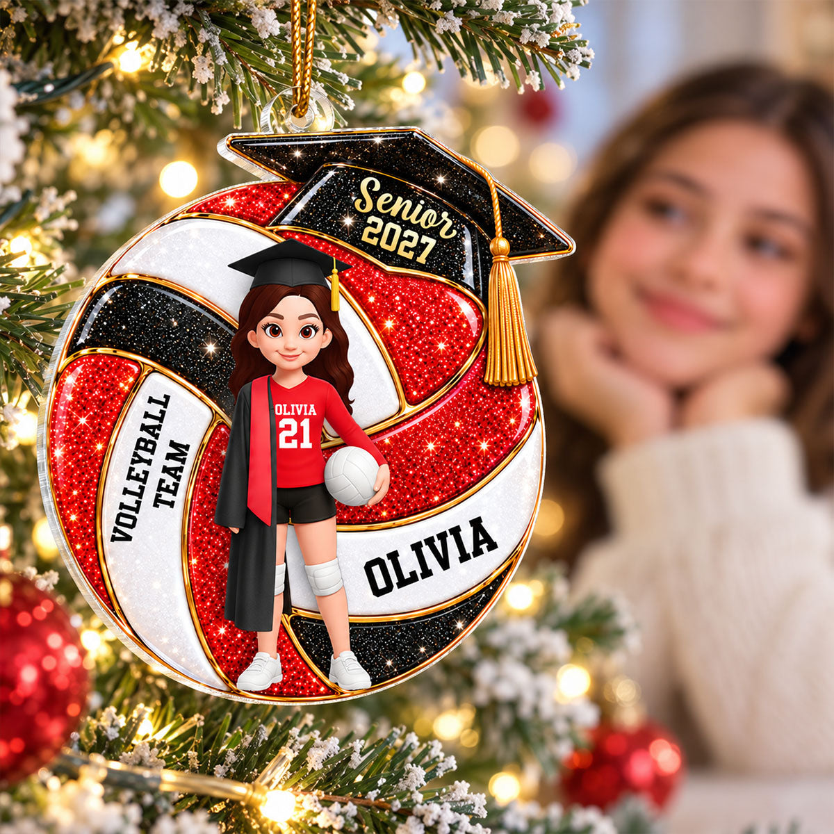 Senior Volleyball Player Graduation - Personalized Acrylic Ornament - Christmas Gift For Volleyball Players Senior, Granddaughter, Grandson, Daughter, Son