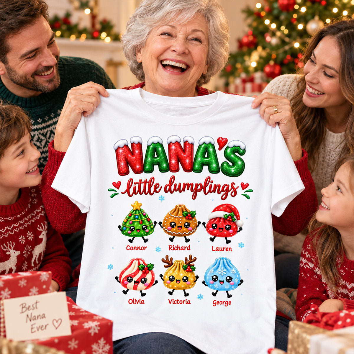 Grandma's Little Dumplings - Personalized Shirt - Trendy Christmas Tee for Grandmas, Gift for Mom, Grandma