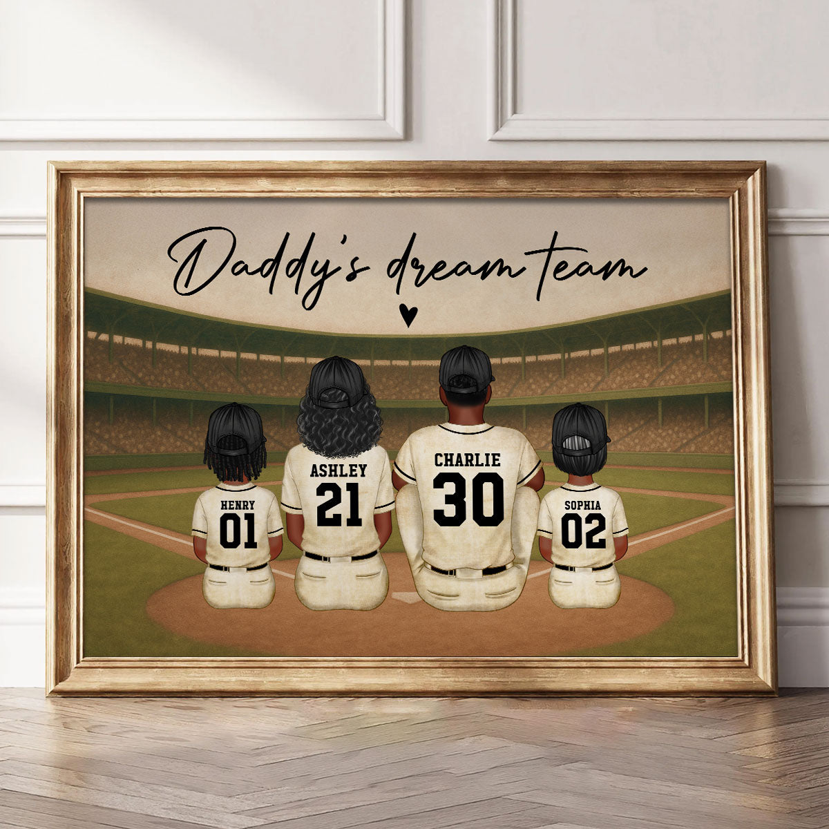 Retro Vintage Style Baseball Daddy's Dream Team Personalized Poster, Heartfelt Father's Day Gift For Dad, Husband