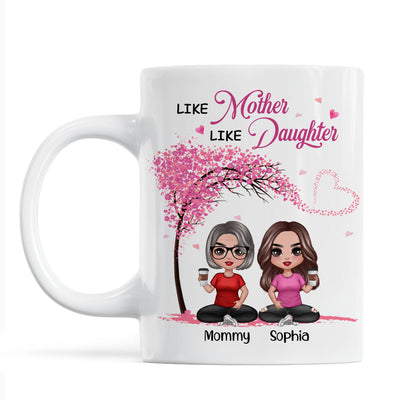 Under Pink Tree Doll Women Sitting Like Mother And Daughters Personalized Mug