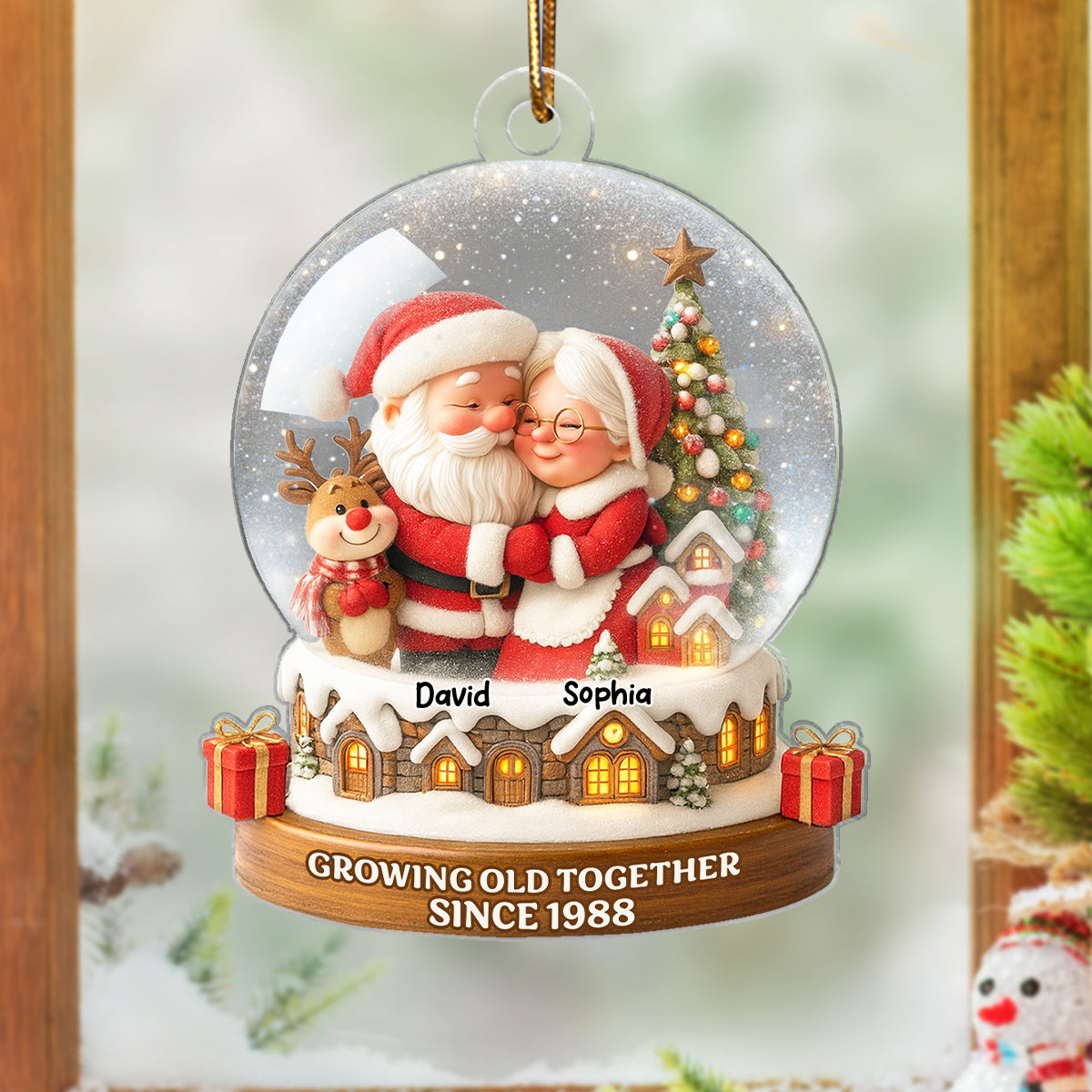Snow Globe Santa Couple Growing Old Together Personalized Acrylic Ornament, 3D Effect, Christmas Gift for him, Gift for her