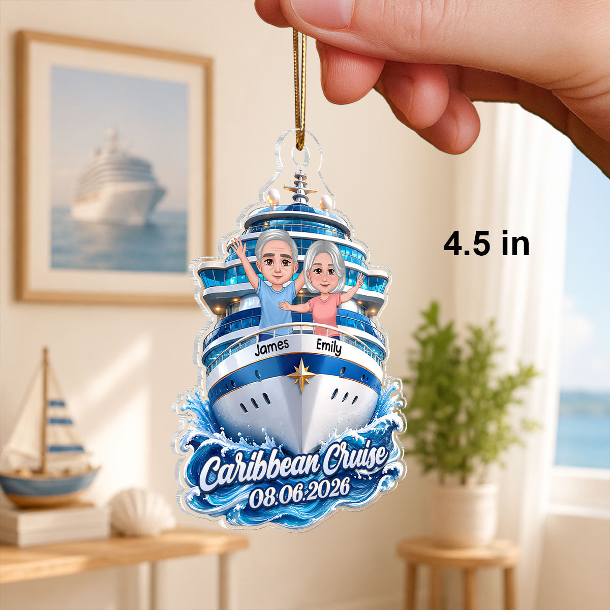 Couple Cruise Travel Adventure Custom Cruise Name - Personalized Acrylic Ornament - Cruise Ship Keepsake, Cruise Ship Vacation Gifts For Couple