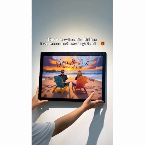 Sunset Beach Landscape Couple Sitting Personalized Poster, Birthday Gift, Anniversary Gift For Him, For Her