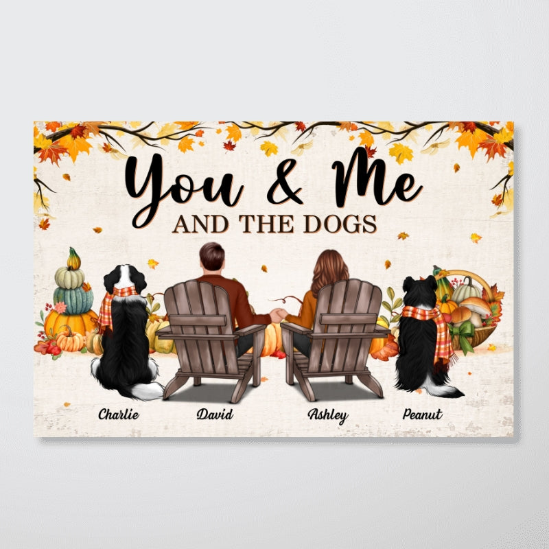 Fall Season You & Me And The Dogs Couple Sitting Personalized Poster