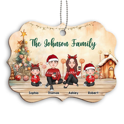 Doll Family Cute Sitting Christmas In House Personalized Wooden Ornament