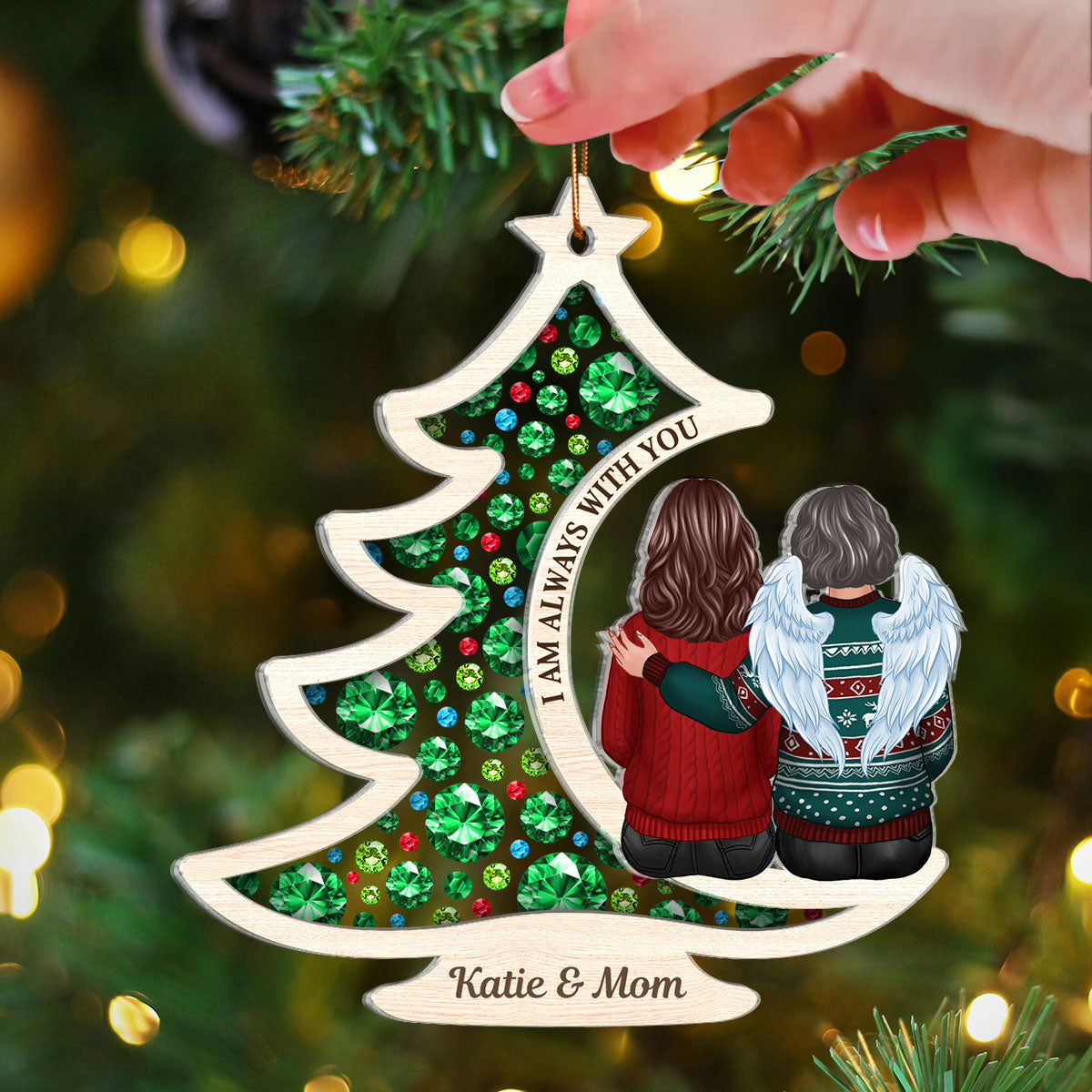 Always With You Gorgeous Christmas Tree Memorial Personalized 2-Layer Acrylic Ornament, Sympathy Gift