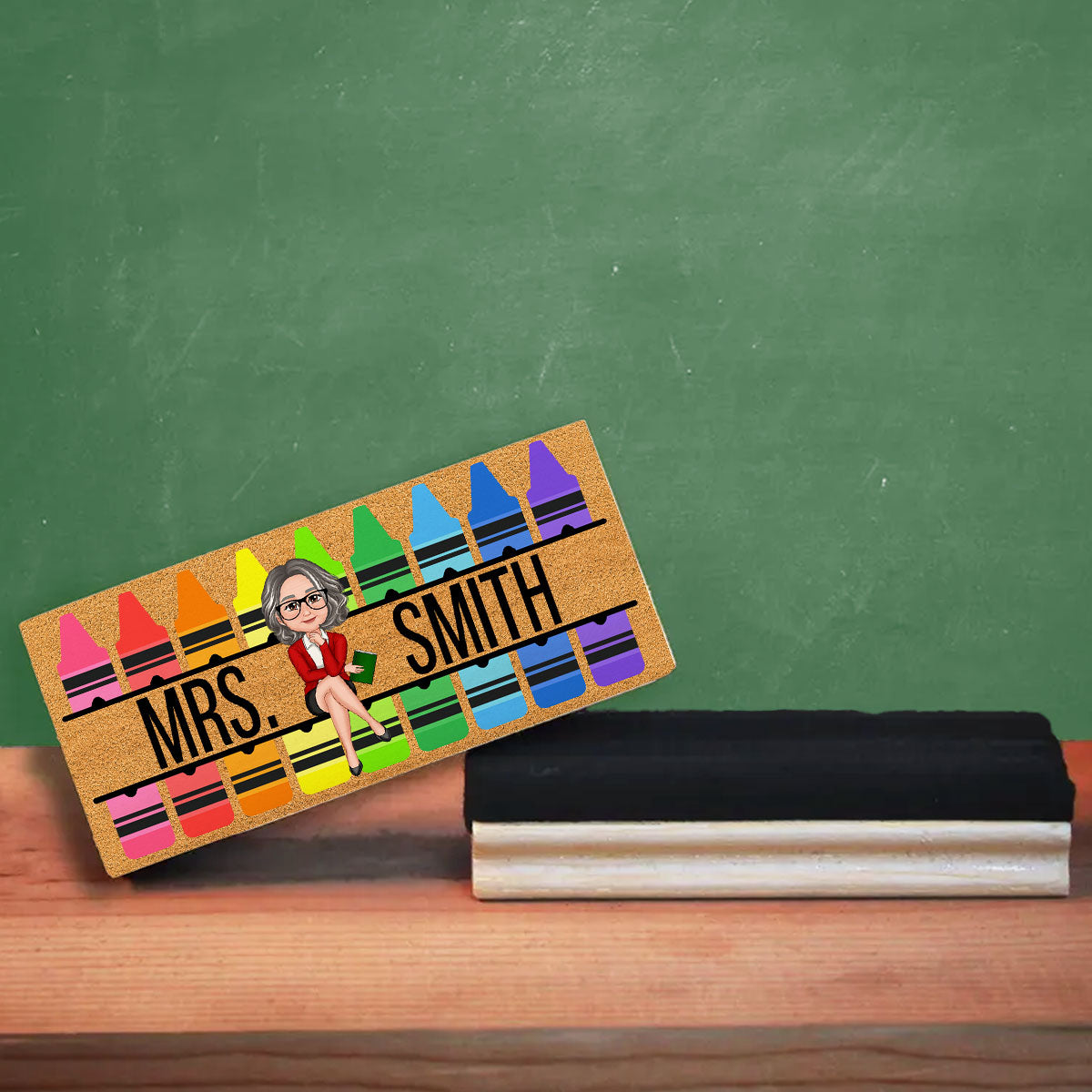 Teacher Sitting on Crayon Personalized Chalkboard/Whiteboard Eraser with Marker, Teacher Appreciation Gift, Back To School Gift