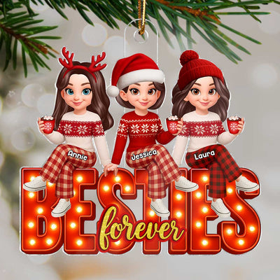 3D Effect Christmas Besties Forever Marquee Effect - Personalized Acrylic Ornament - Christmas Gift For Best Friends
