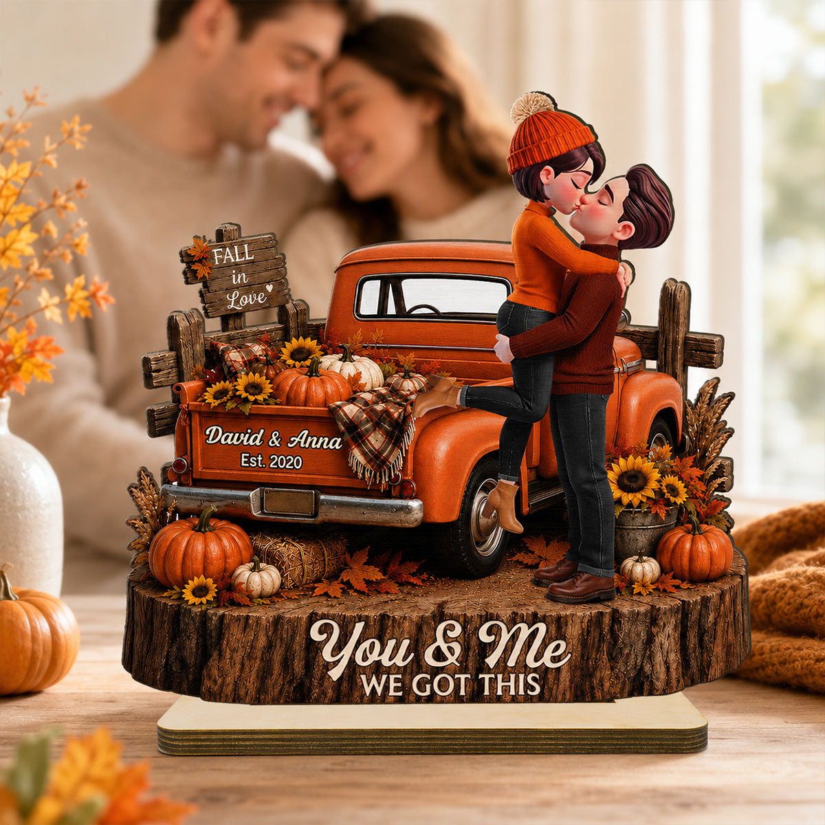 Fall Season Vibe Couple Farmhouse Pickup Truck - Personalized 2-Layered Wooden Plaque - Fall Gift For Couple