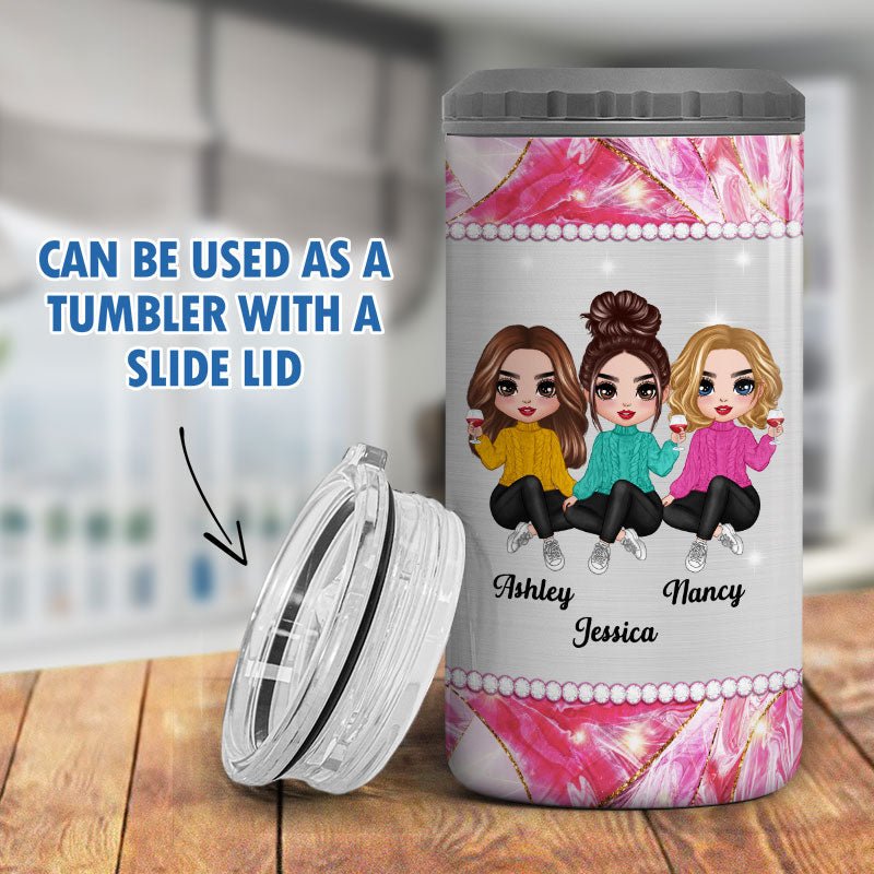 Besties Sisters Metal Pattern Personalized 4 In 1 Can Cooler