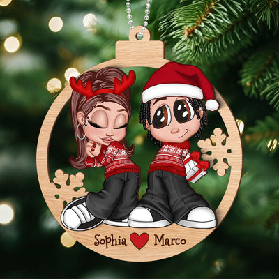 Christmas Y2K Couple Personalized 2-Layer Wooden Ornament