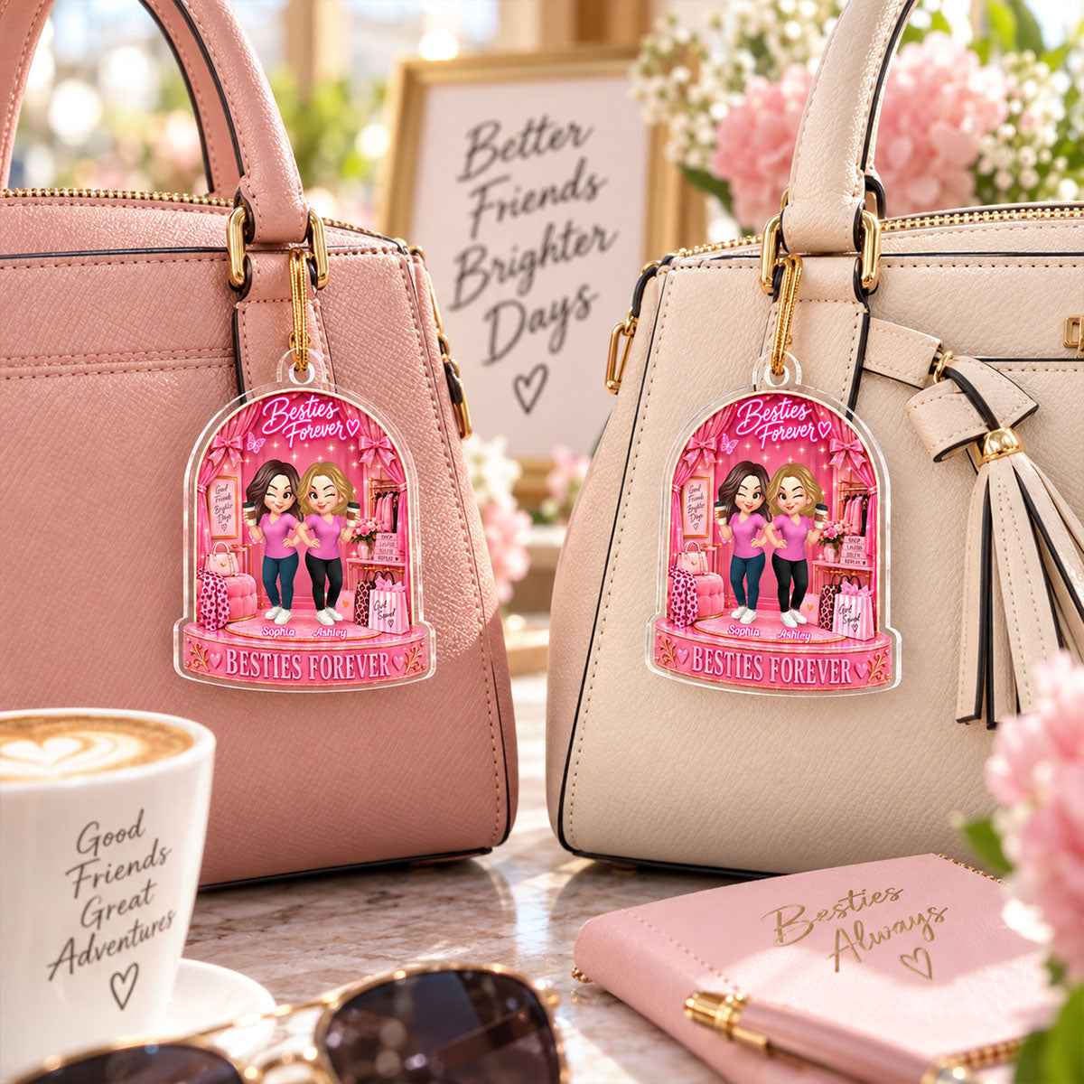 Besties Forever Pink Theme - Personalized Acrylic Ornament - Gift For Besties