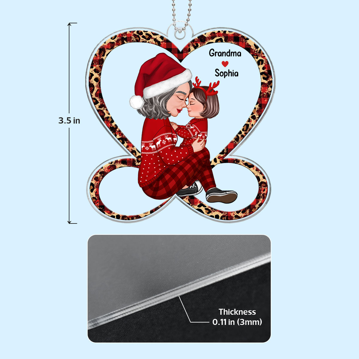 Grandma Mom Holding Kid Sitting On Heart Infinity Personalized Acrylic Ornament
