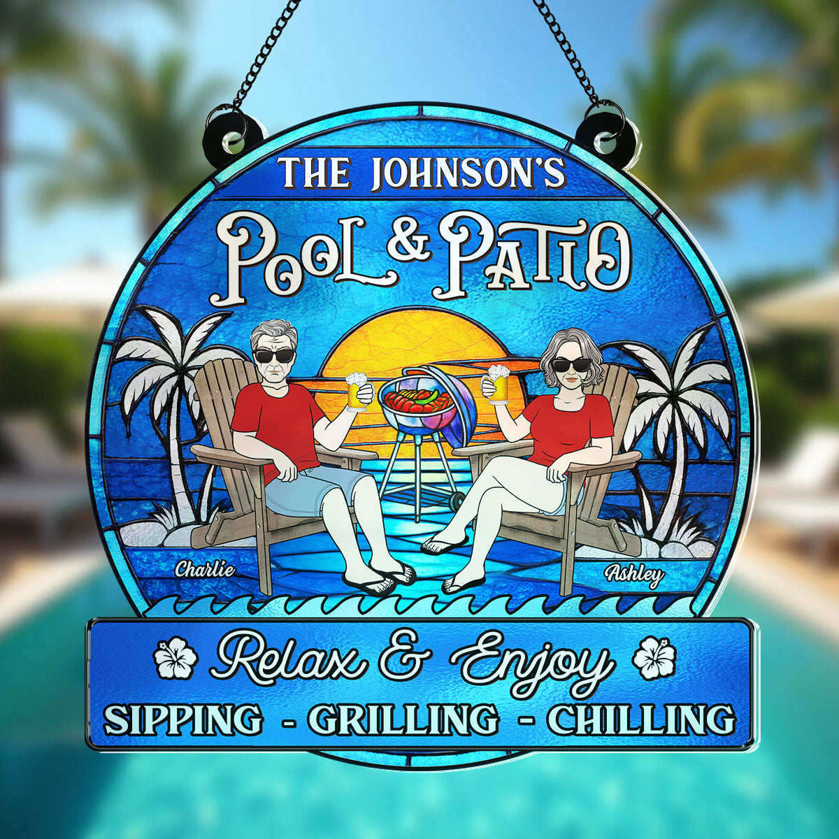 Summer Welcome To Family Couple Pool & Patio Personalized Acrylic Suncatcher