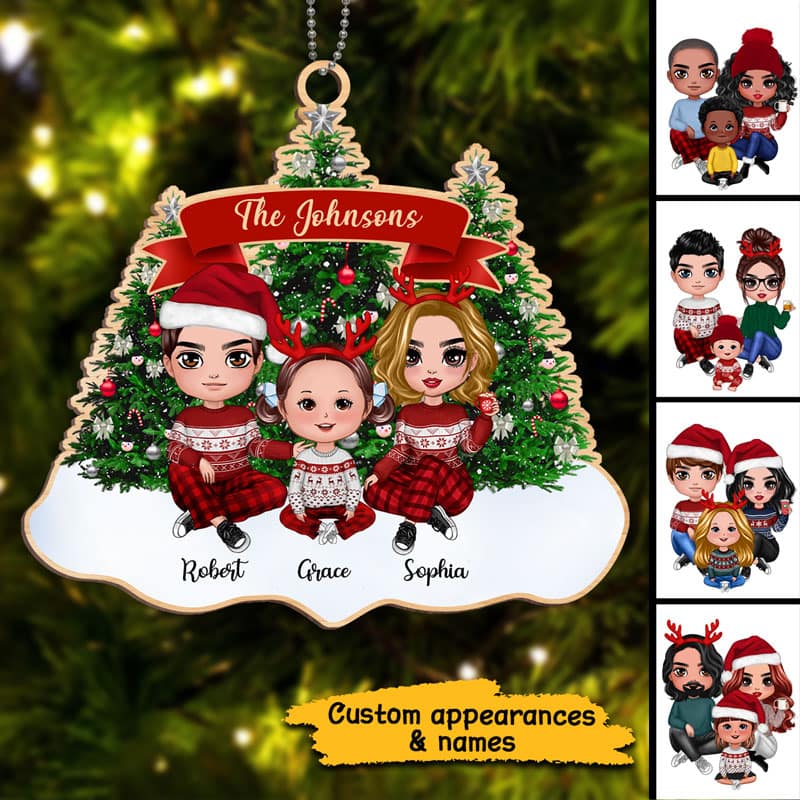 Christmas Tree Doll Family Personalized Wooden Ornament