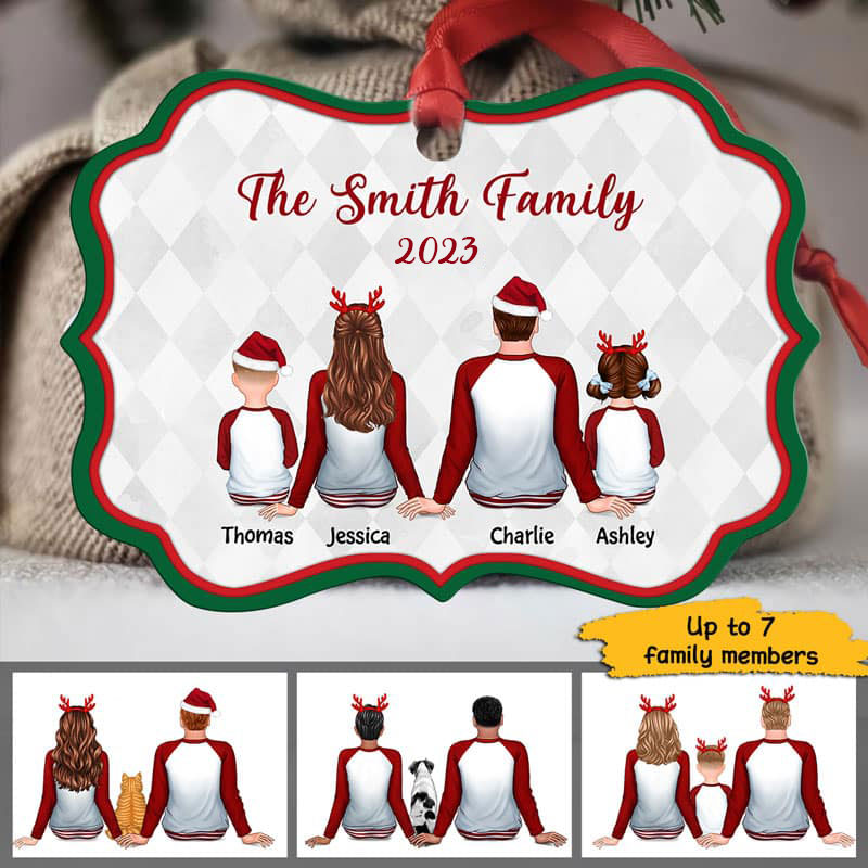 Pajamas Family Couple Dad Mom Kids Dogs Cats Personalized Christmas Ornament