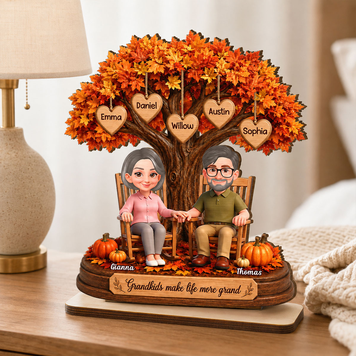 Grandkids Make Life More Grand 2D Flat - Personalized Wooden Plaque - Fall Season Gift For Grandparents