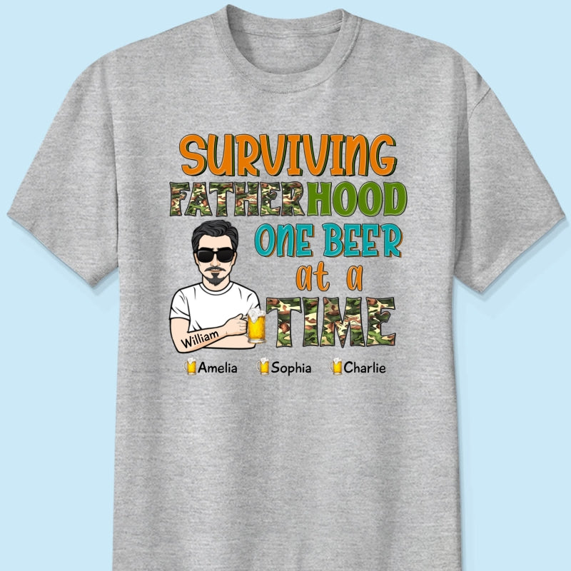 Surviving Fatherhood One Beer At A Time Gift for Dad Personalized Shirt