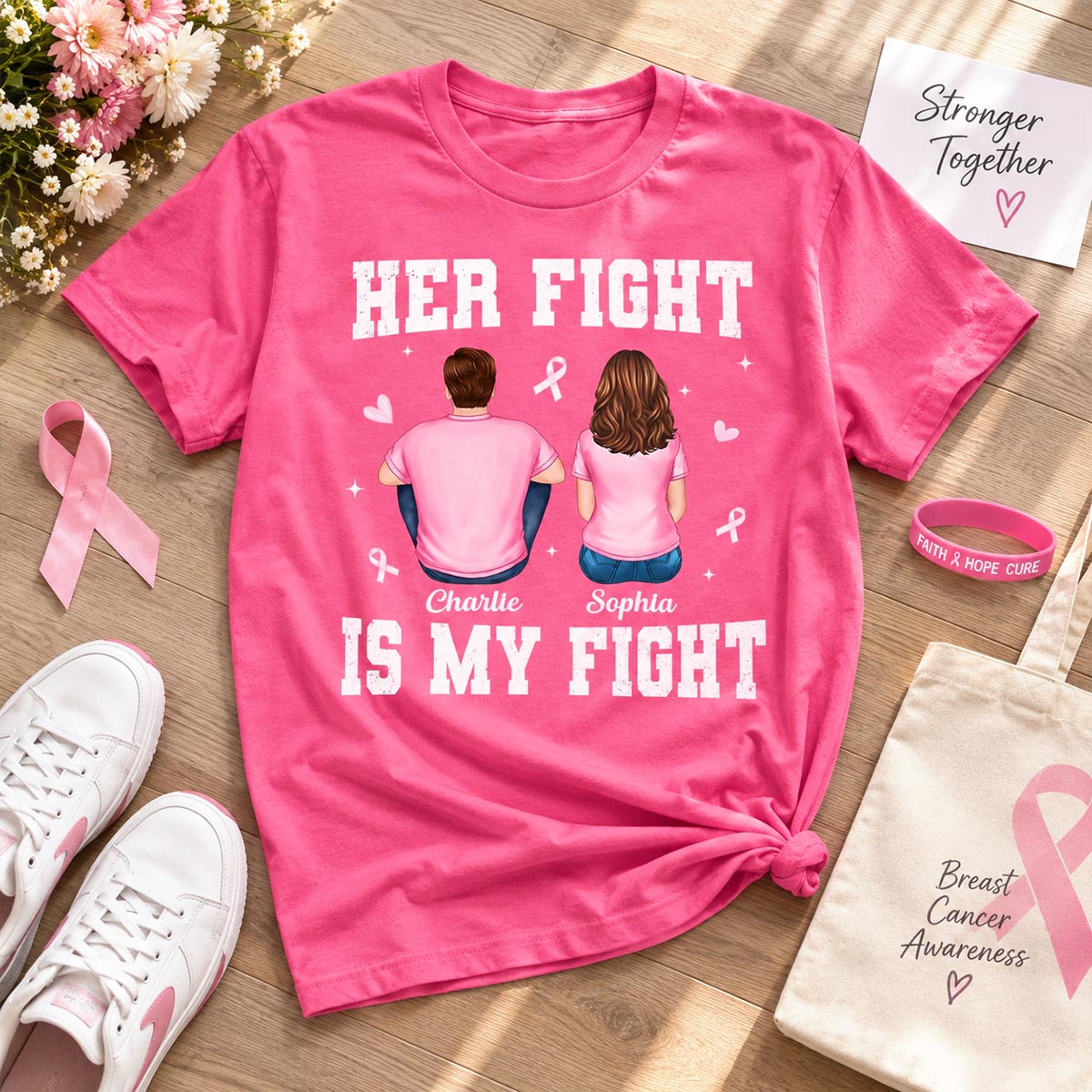 Her Fight Is My Fight - Personalized Shirt - Breast Cancer Awareness Support