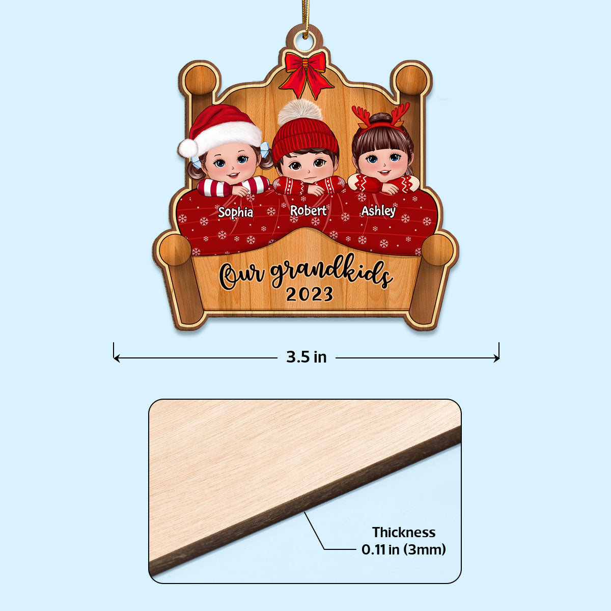 Our Grandkids Joyful Xmas In Bed - Personalized Custom Wooden Ornament