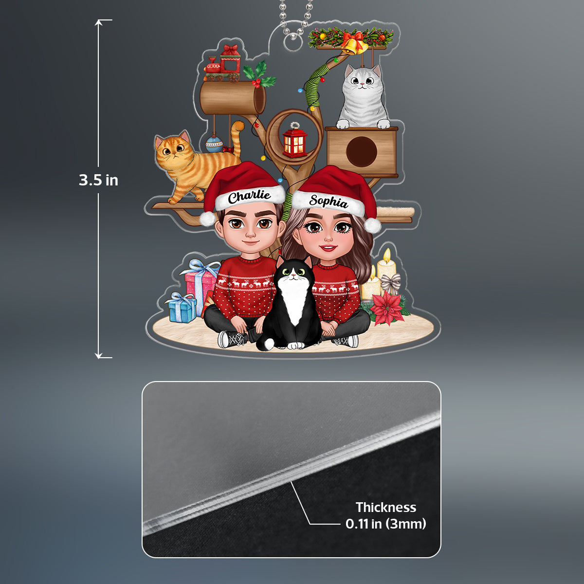 Couple & Cats By Christmas Cat Tower Gift For Cat Lover Personalized Acrylic Ornament