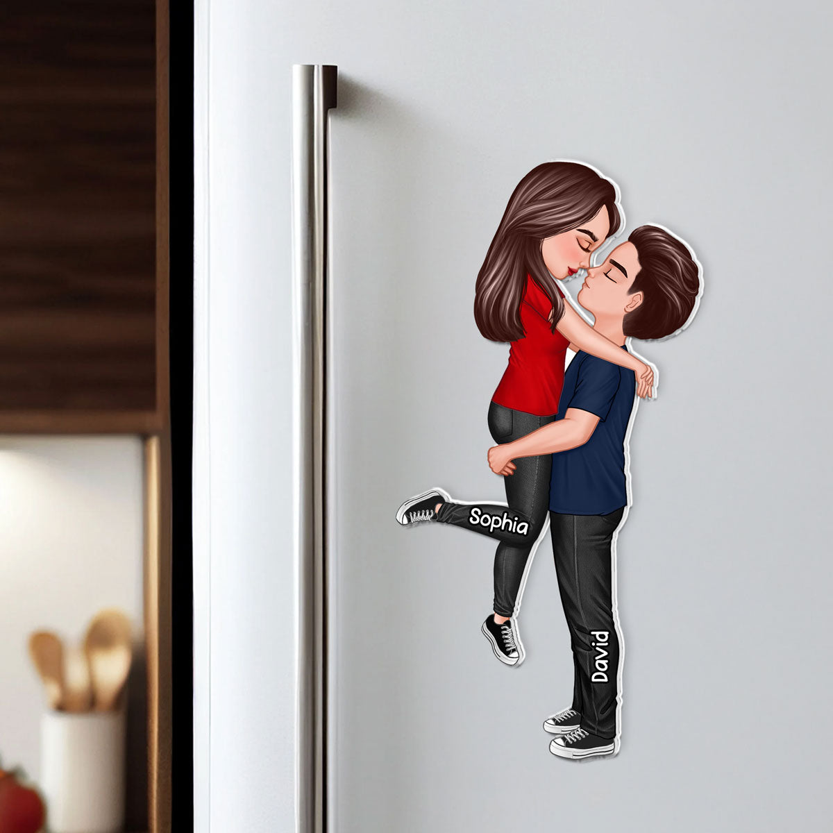 Couple Hugging Kissing Personalized Acrylic Fridge Magnet, Heartfelt Gift For Couple, For Him, For Her, Boyfriend, Girlfriend, Husband, Wife