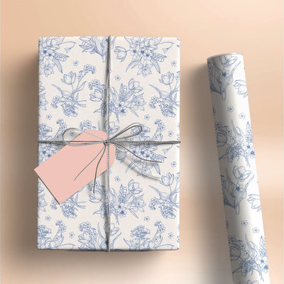 Floral Blue Gift Wrapping Paper