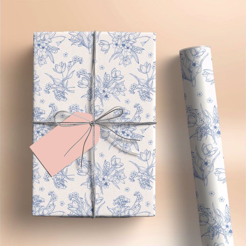 Floral Blue Gift Wrapping Paper