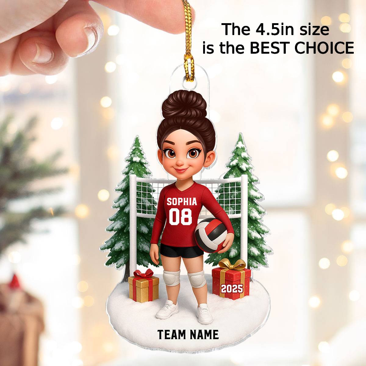 3D Effect Christmas Volleyball Player - Personalized Acrylic Ornament - Gift For Volleyball Lovers, School Volleyball Team