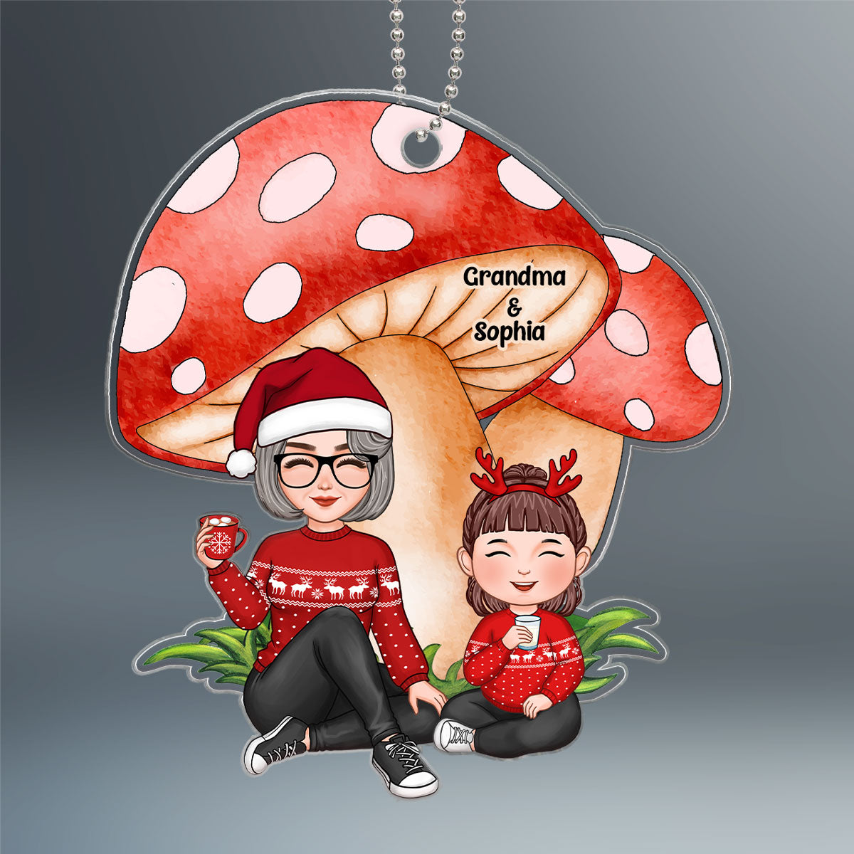 Grandma Grandkid Sitting Under Mushrooms Personalized Acrylic Ornament