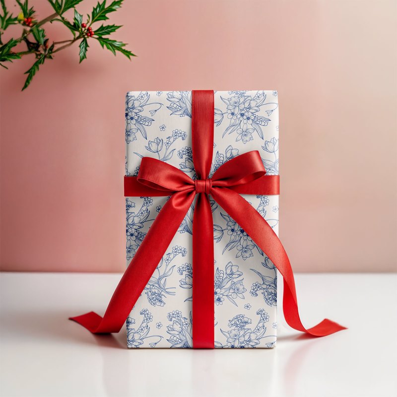 Floral Blue Gift Wrapping Paper