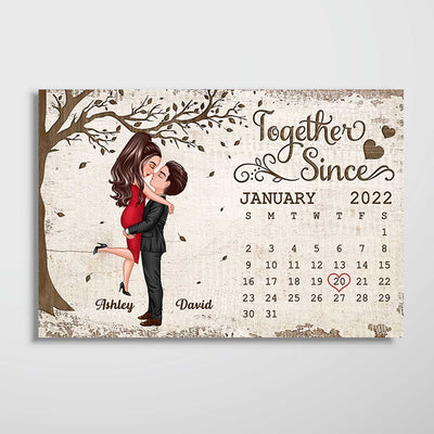 Couple Hugging Kissing Under Tree Anniversary Date Calendar Personalized Horizontal Poster